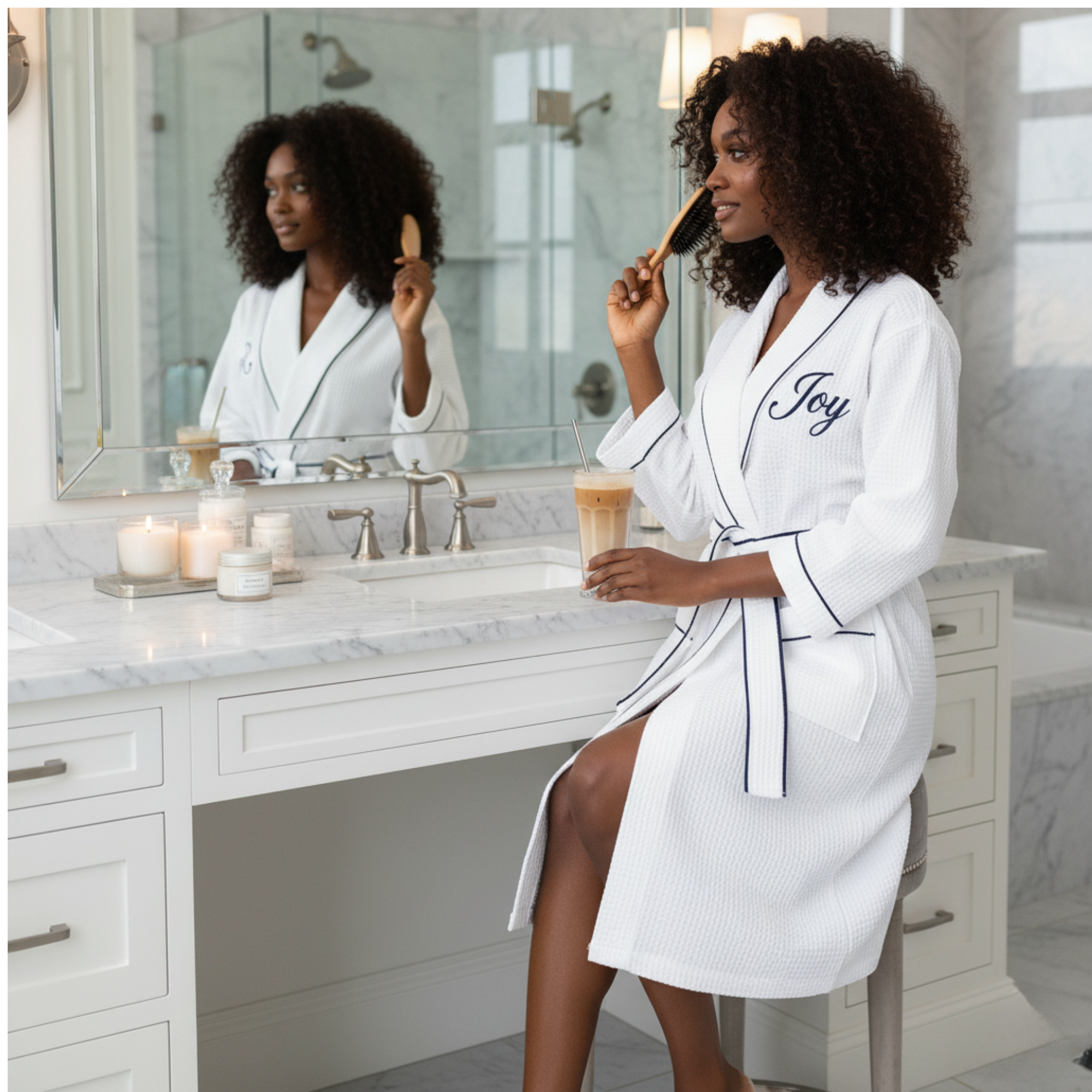 Knee-Length Waffle Robe for Women with Available Personalized Embroidery