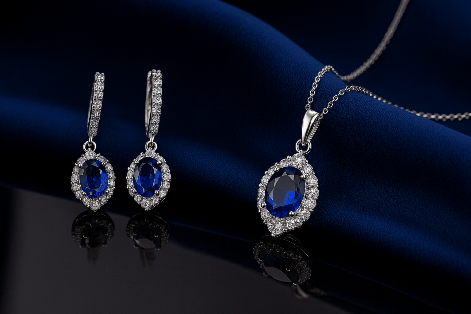 Sapphire Blue Elegance Jewelry Set - 925 Sterling Silver Hoop Earrings & Pendant Necklace | Women's | Amtikiss Casuals