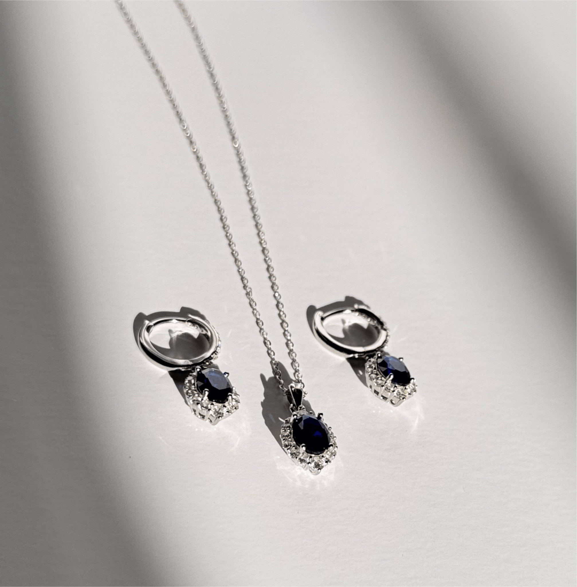Sapphire Blue Elegance Jewelry Set - 925 Sterling Silver Hoop Earrings & Pendant Necklace | Women's | Amtikiss Casuals