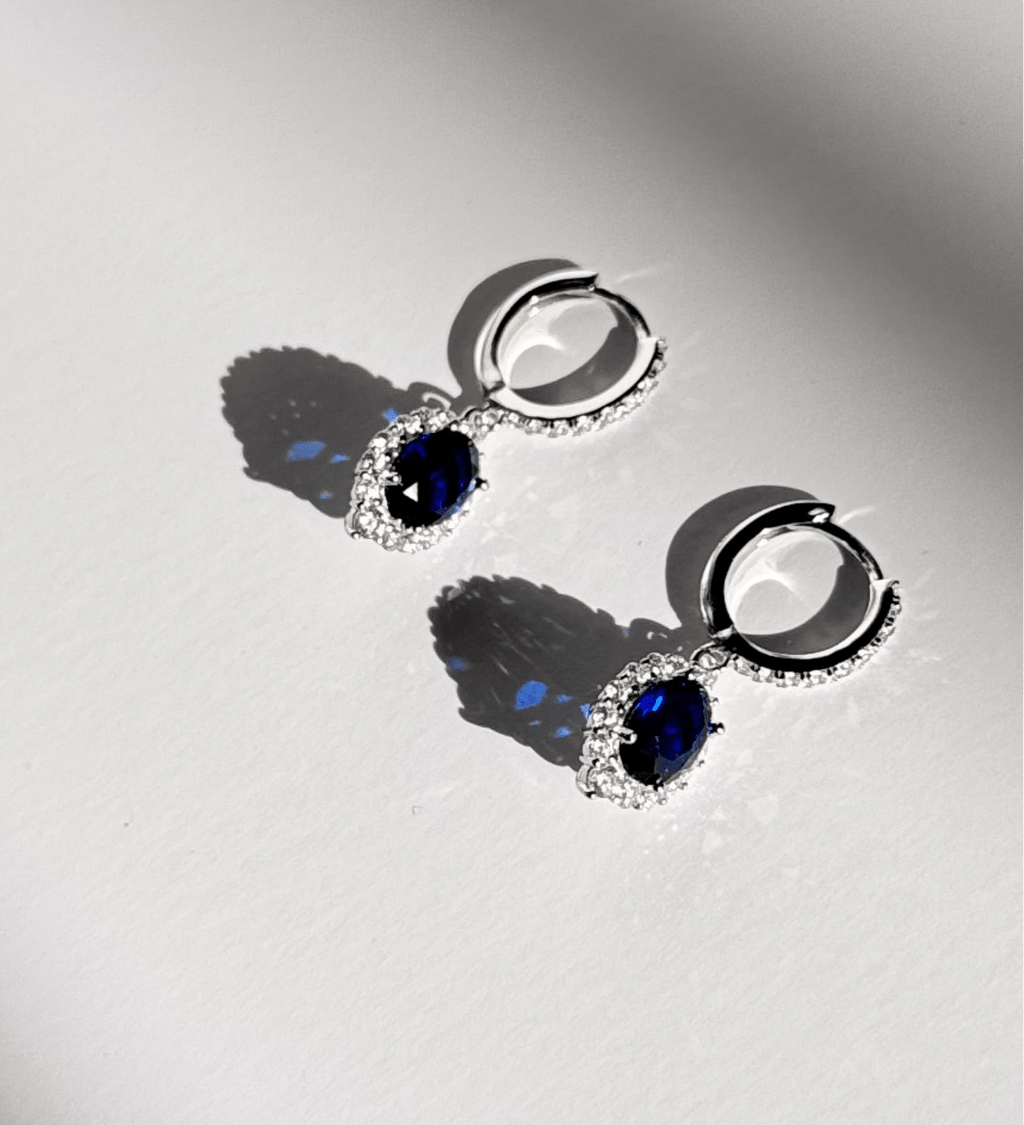 Sapphire Blue Elegance Jewelry Set - 925 Sterling Silver Hoop Earrings & Pendant Necklace | Women's | Amtikiss Casuals