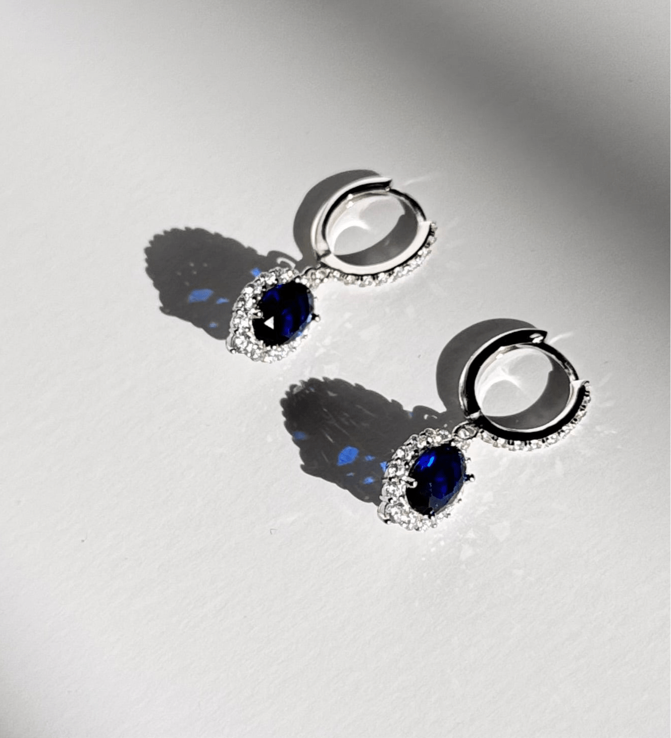 Sapphire Blue Elegance Jewelry Set - 925 Sterling Silver Hoop Earrings & Pendant Necklace | Women's | Amtikiss Casuals