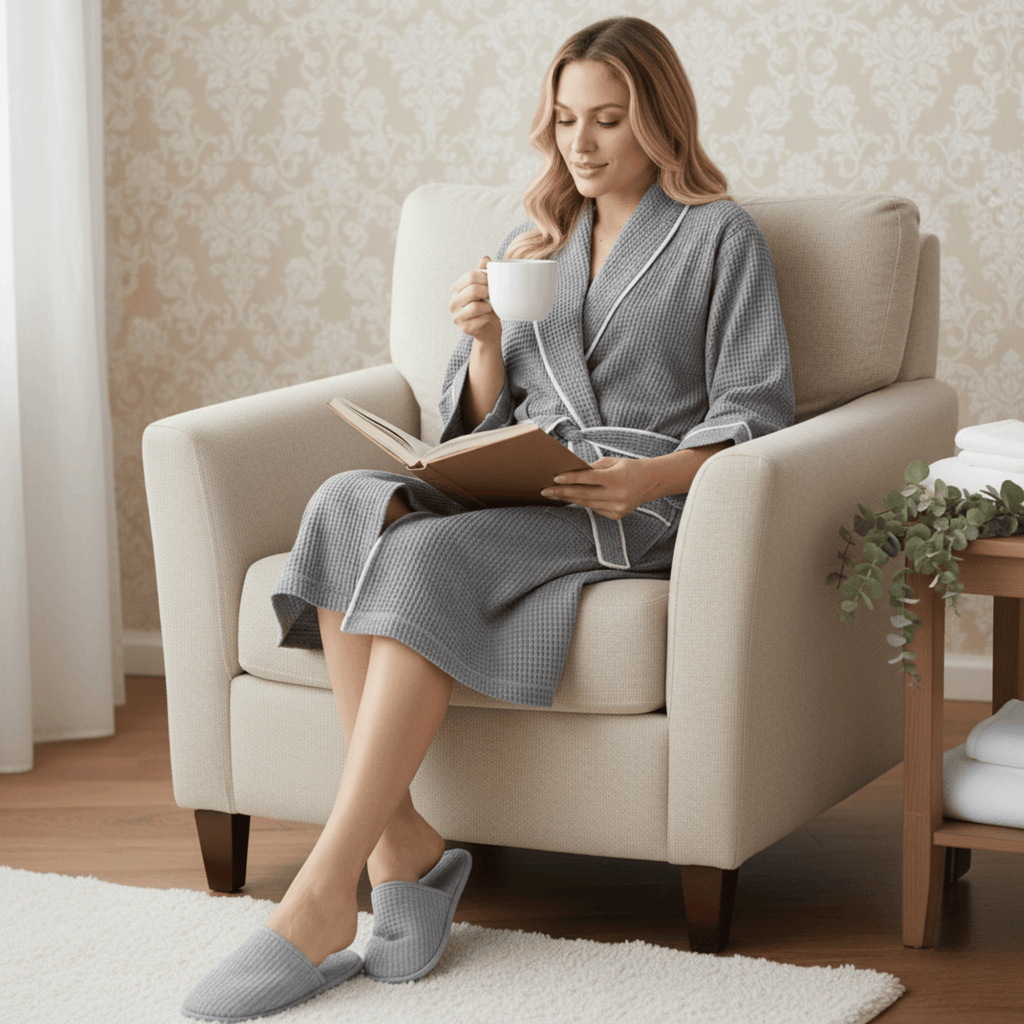 Knee-Length Waffle Robe for Women with Available Personalized Embroidery