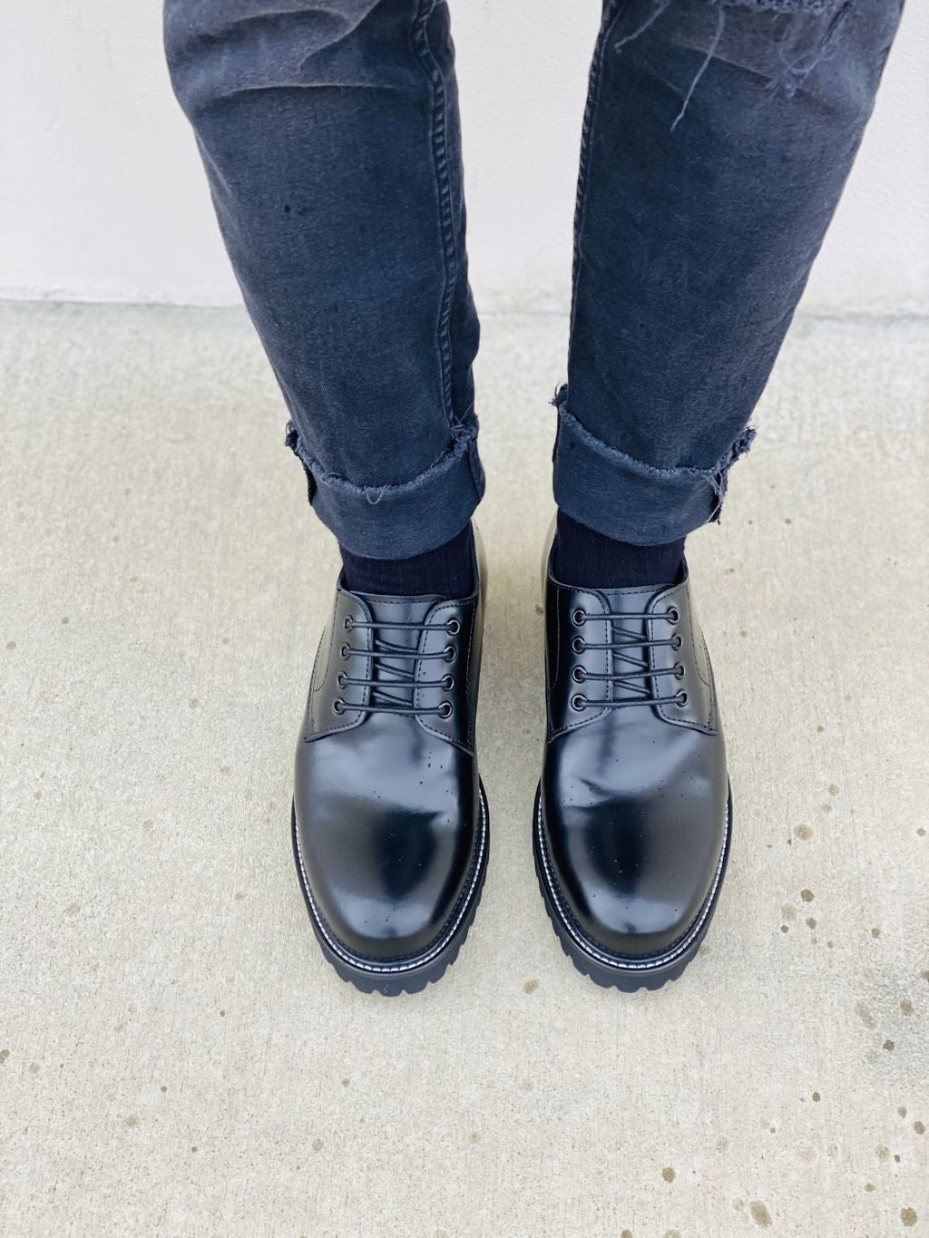 Men's Black Leather Elevator Work Shoes S9118