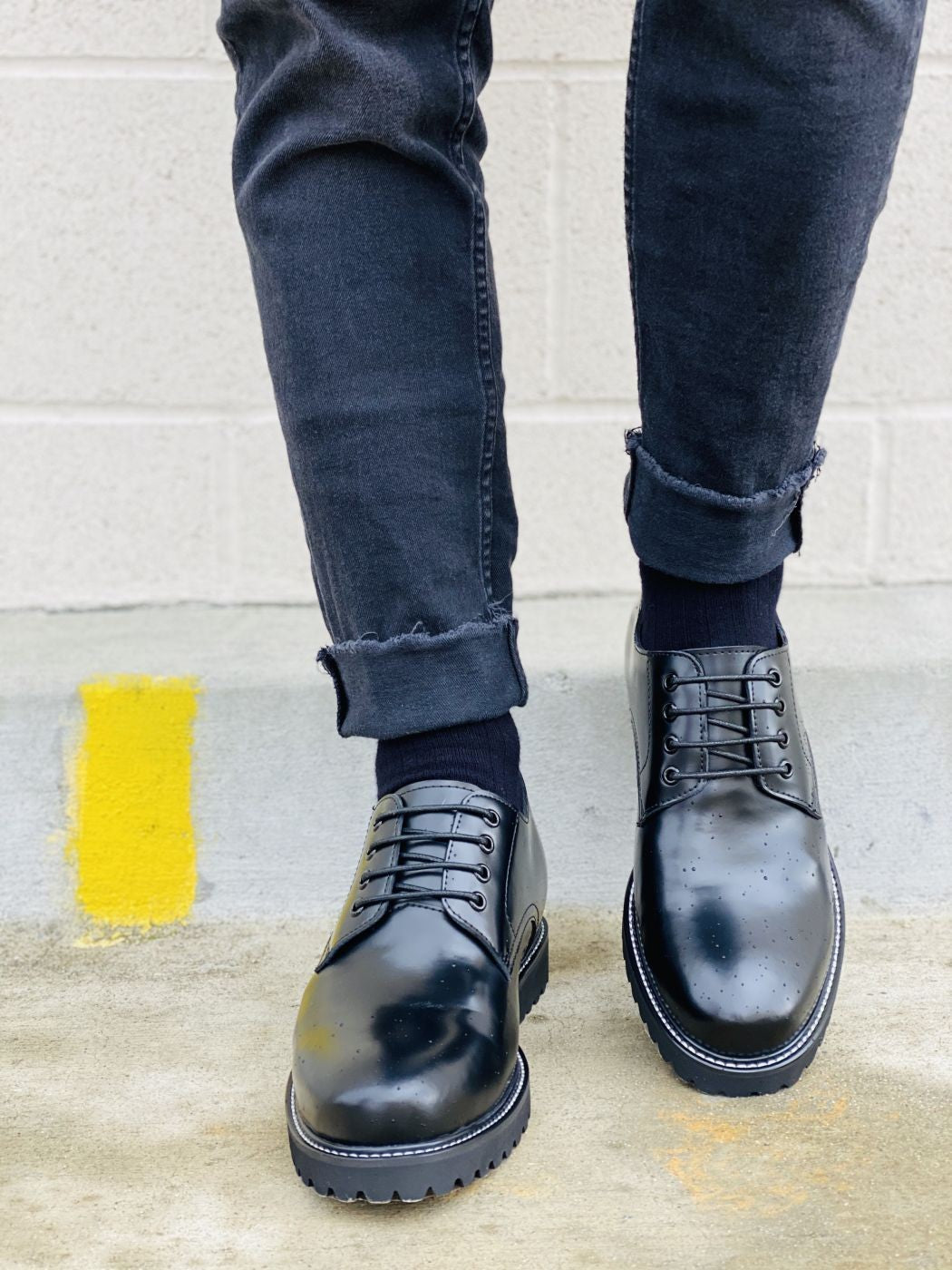 Men's Black Leather Elevator Work Shoes S9118