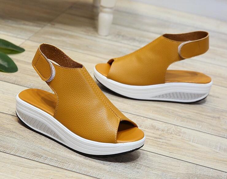 Vintage Platform Sandals, Leather Open-Toe Design, Casual Walking Shoes, Soft PU Leather, Non-Slip Beach Shoes