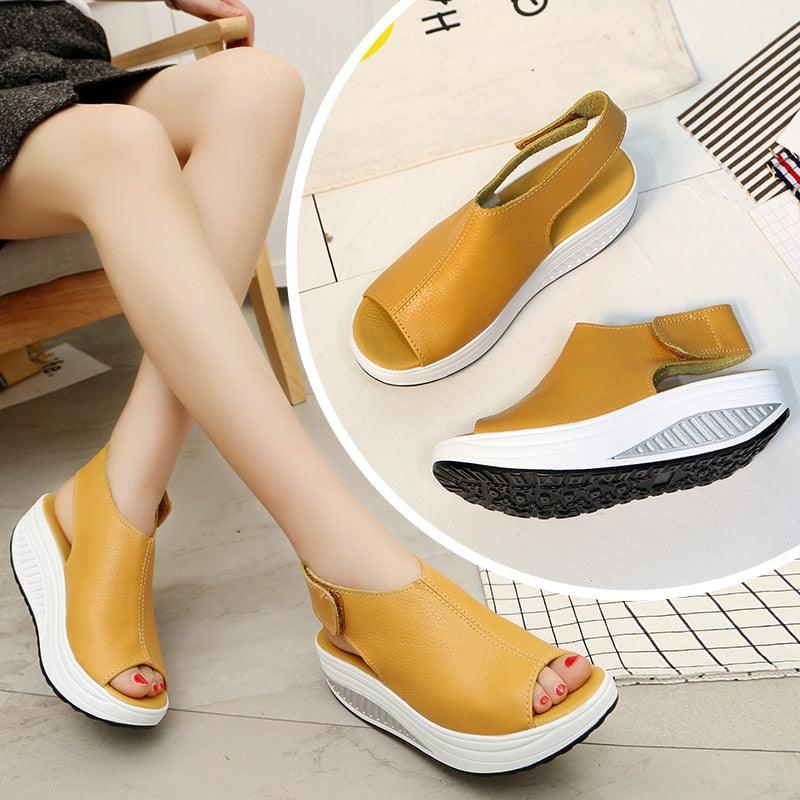 Vintage Platform Sandals, Leather Open-Toe Design, Casual Walking Shoes, Soft PU Leather, Non-Slip Beach Shoes