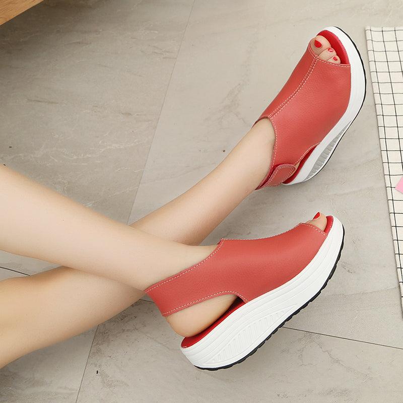 Vintage Platform Sandals, Leather Open-Toe Design, Casual Walking Shoes, Soft PU Leather, Non-Slip Beach Shoes