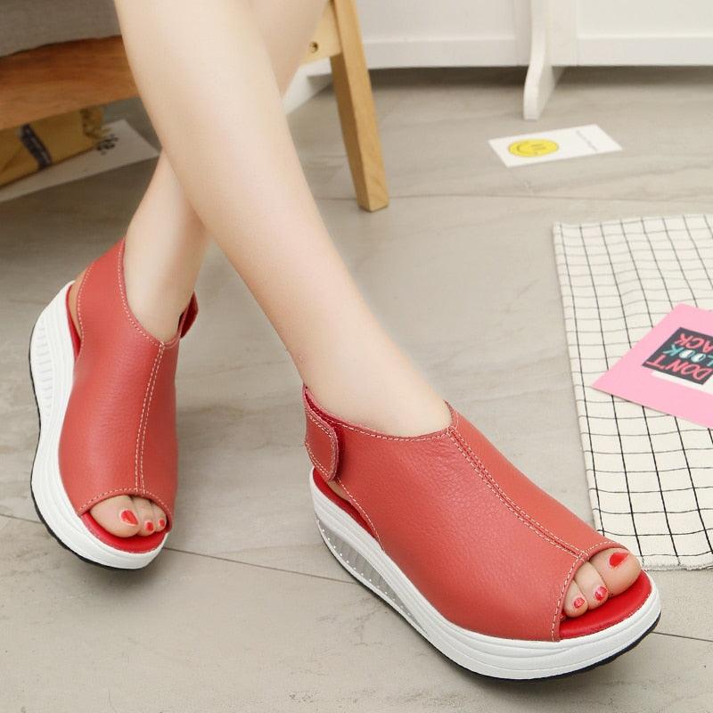 Vintage Platform Sandals, Leather Open-Toe Design, Casual Walking Shoes, Soft PU Leather, Non-Slip Beach Shoes