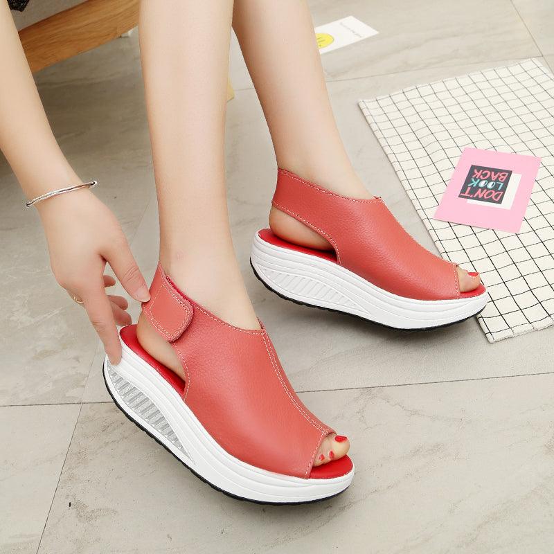Vintage Platform Sandals, Leather Open-Toe Design, Casual Walking Shoes, Soft PU Leather, Non-Slip Beach Shoes