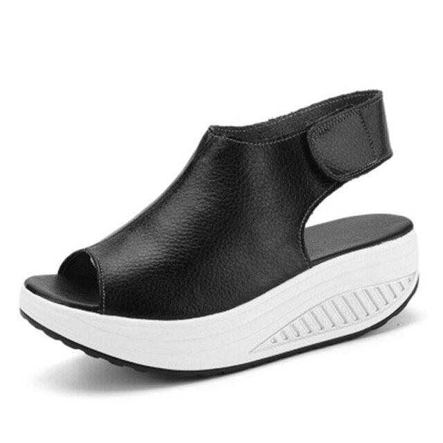 Vintage Platform Sandals, Leather Open-Toe Design, Casual Walking Shoes, Soft PU Leather, Non-Slip Beach Shoes