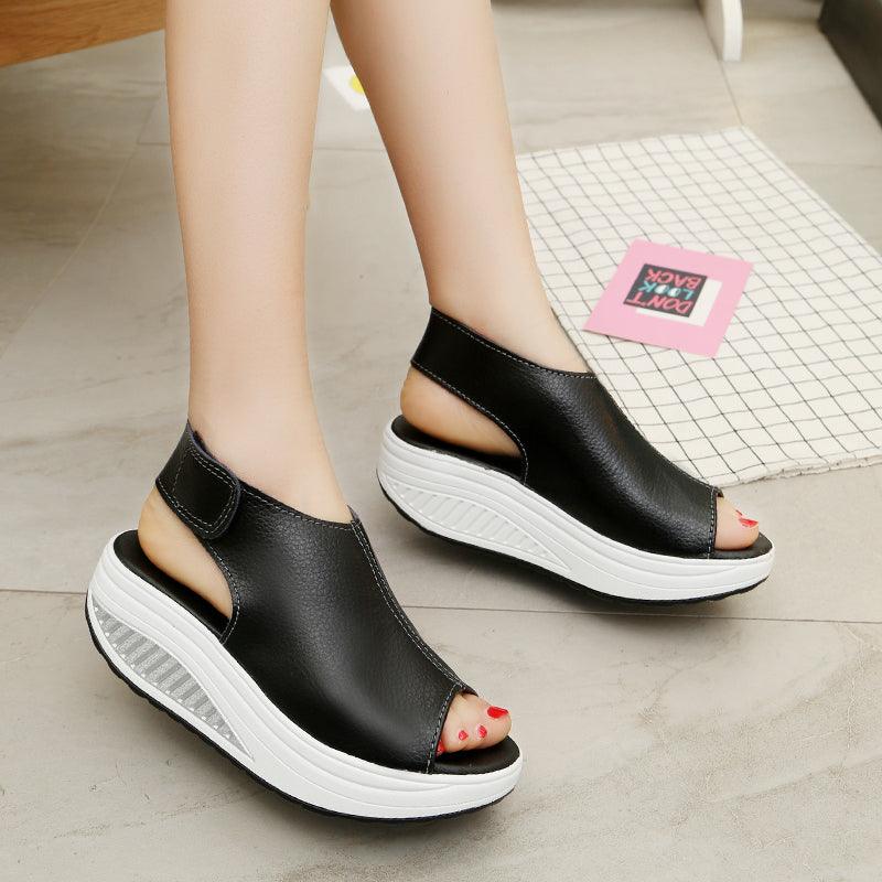 Vintage Platform Sandals, Leather Open-Toe Design, Casual Walking Shoes, Soft PU Leather, Non-Slip Beach Shoes