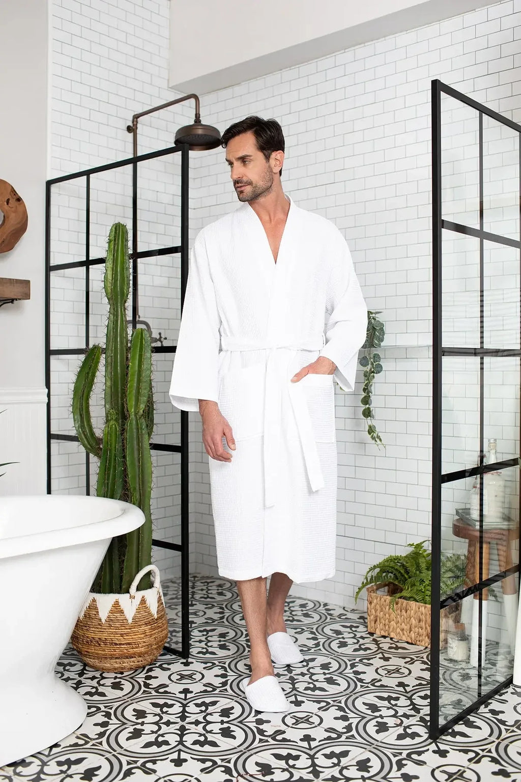 Waffle Spa Bathrobe for Men - Absorbent, Lightweight, with personalization available as an add-on.