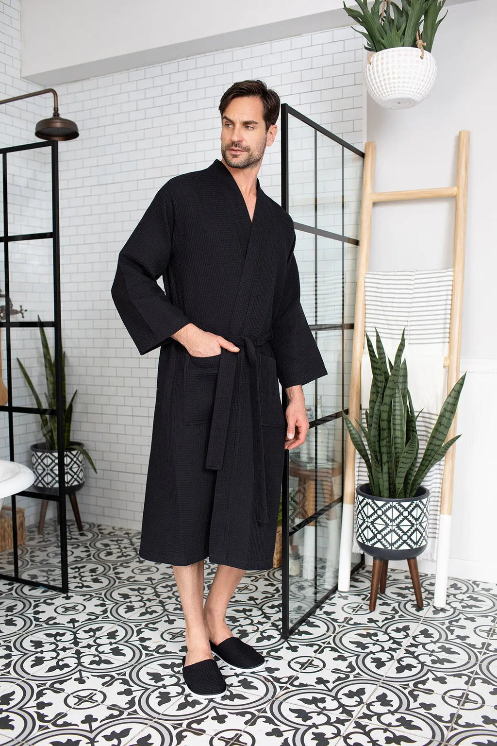 Waffle Spa Bathrobe for Men - Absorbent, Lightweight, with personalization available as an add-on.