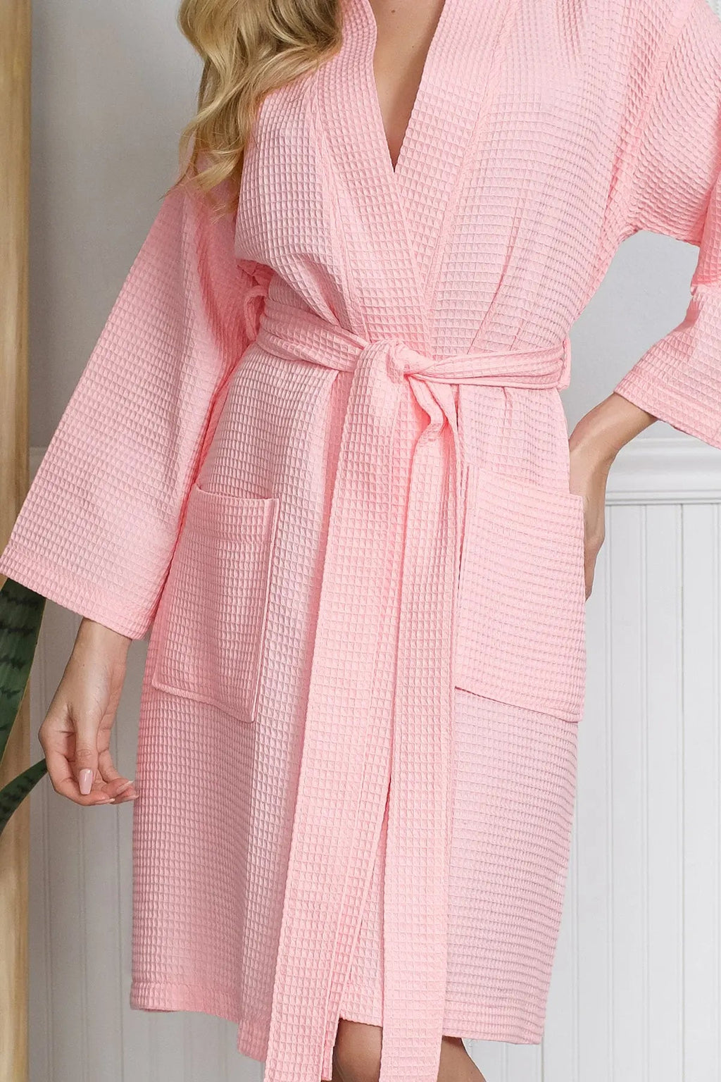 Knee-Length Waffle Robe for Women with Available Personalized Embroidery