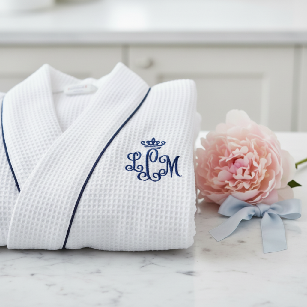 Knee-Length Waffle Robe for Women with Available Personalized Embroidery