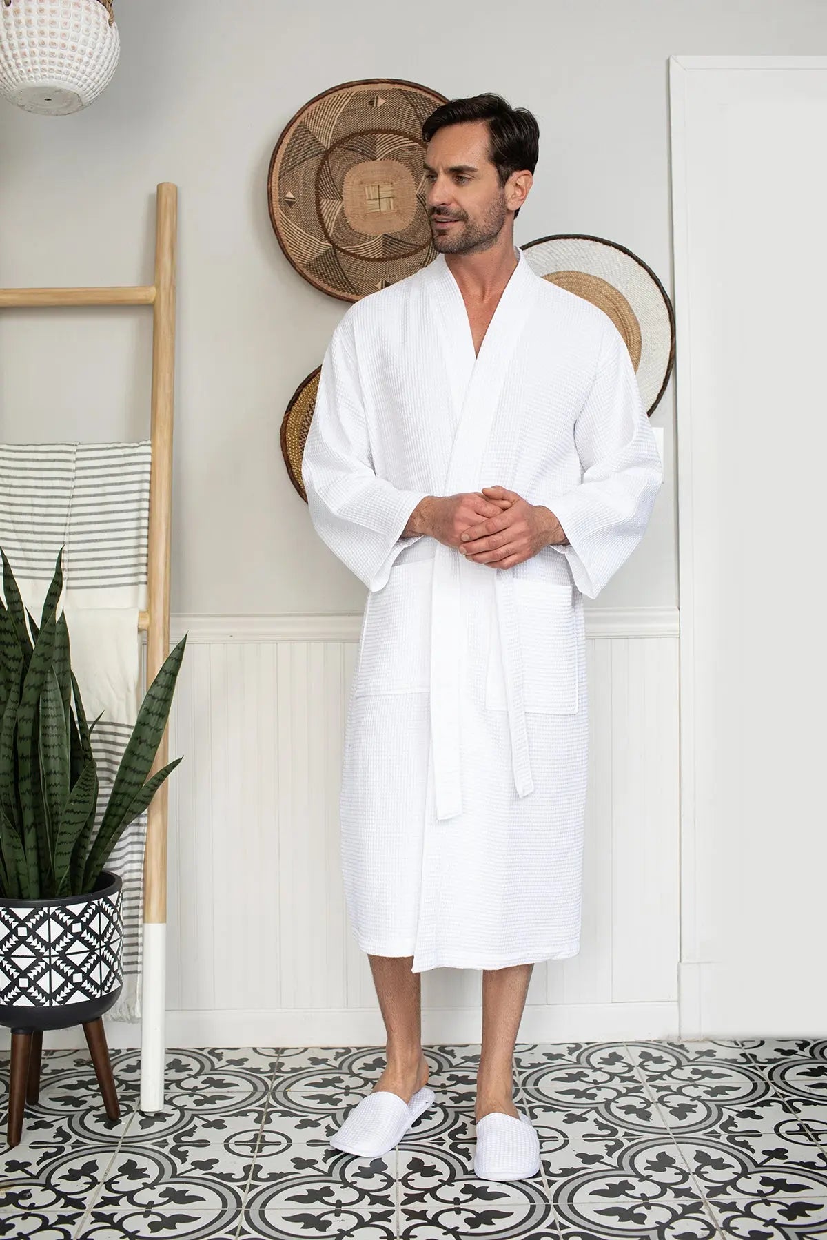 Waffle Spa Bathrobe for Men - Absorbent, Lightweight, with personalization available as an add-on.