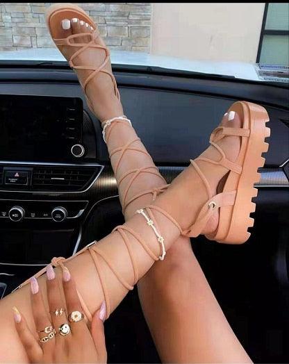 Woman Platform Ankle Wrap Fashion Lace Up Non Slip Women's Footwear Walking Sandal