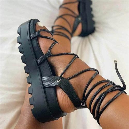 Woman Platform Ankle Wrap Fashion Lace Up Non Slip Women's Footwear Walking Sandal