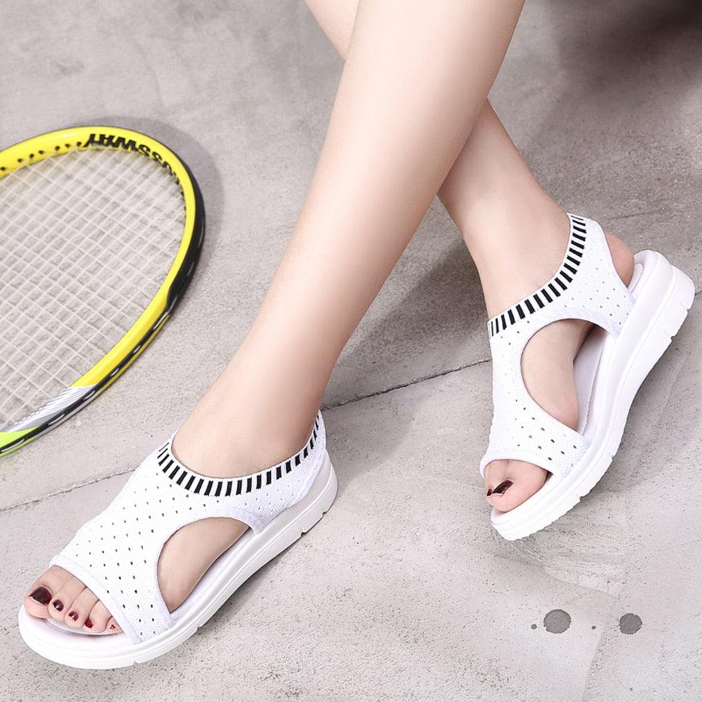 Women Breathable  Walking Shoes Heels Summer Platform Elastic Lightweight Soft Modern Beach Sandals