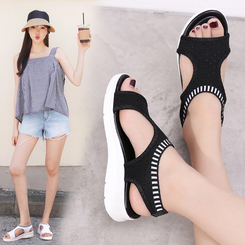 Women Breathable  Walking Shoes Heels Summer Platform Elastic Lightweight Soft Modern Beach Sandals