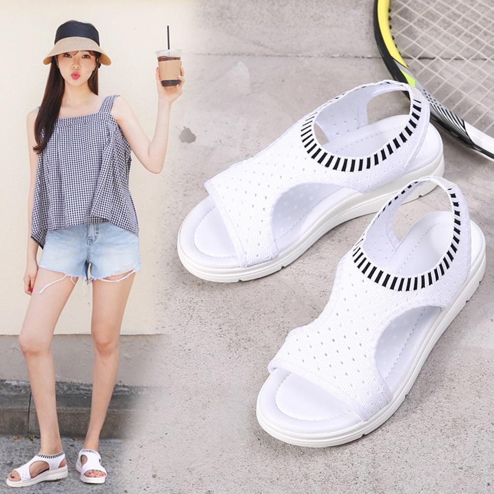 Women Breathable  Walking Shoes Heels Summer Platform Elastic Lightweight Soft Modern Beach Sandals