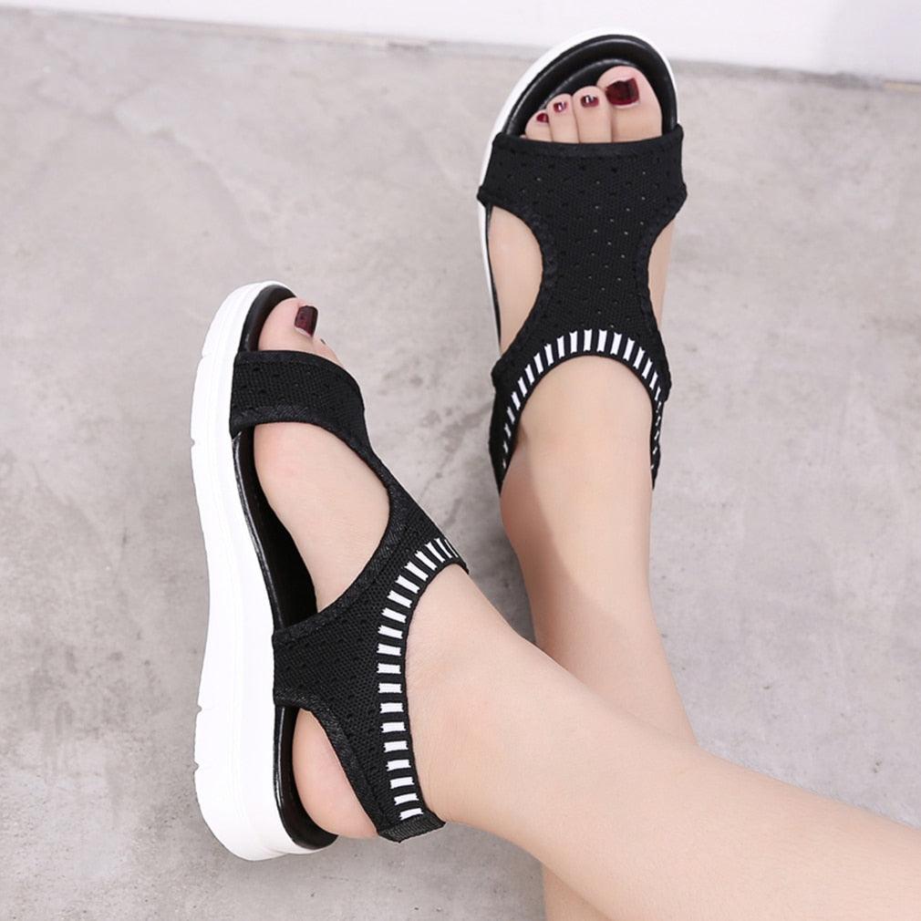 Women Breathable  Walking Shoes Heels Summer Platform Elastic Lightweight Soft Modern Beach Sandals