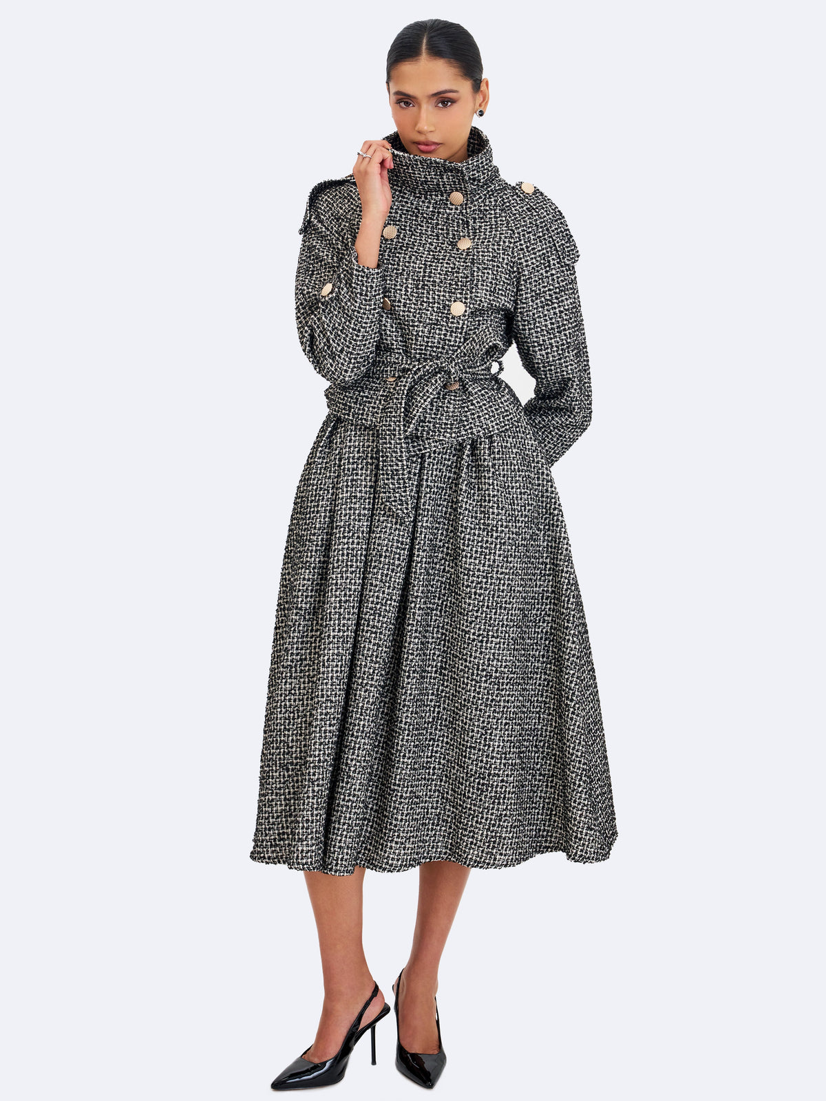 Katalina Black & White Tweed Backless Midi Dress